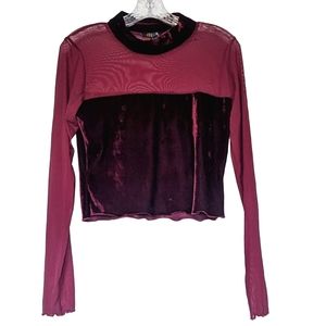 dELiA*s - Women's Burgundy "Swish And Flick" Velvet and Mesh Crop Top Size L